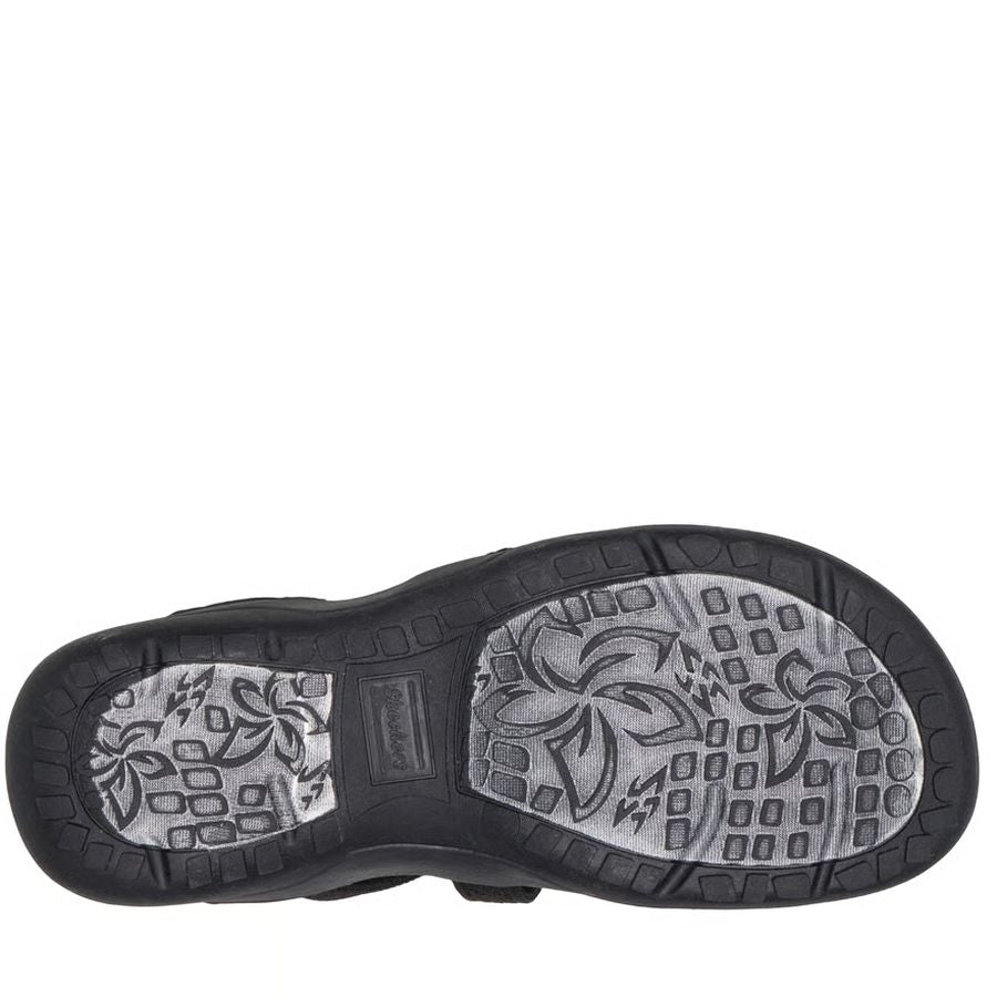 Black shoe sole with tread pattern on a white background