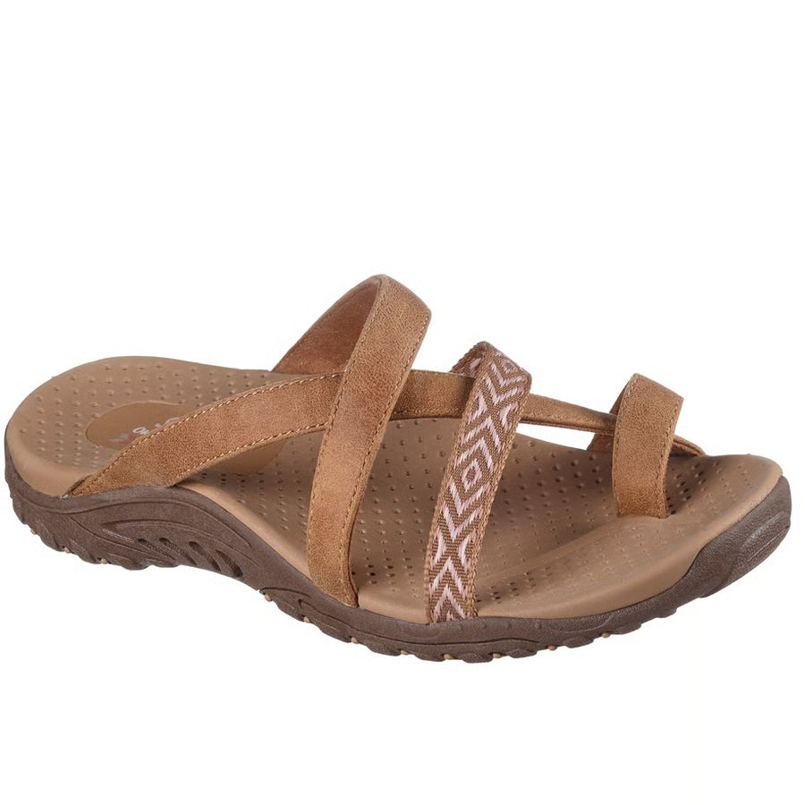 Brown sandal with multiple straps on a white background