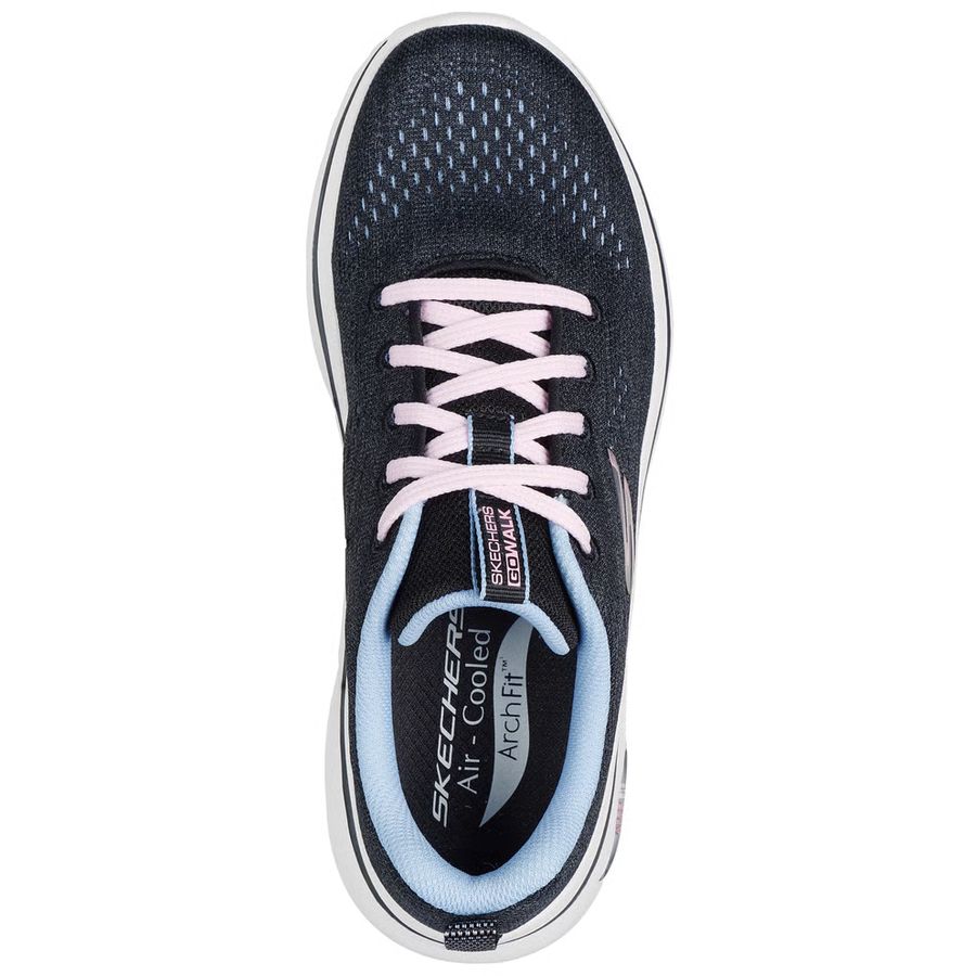 Black sneaker with pink laces on a white background