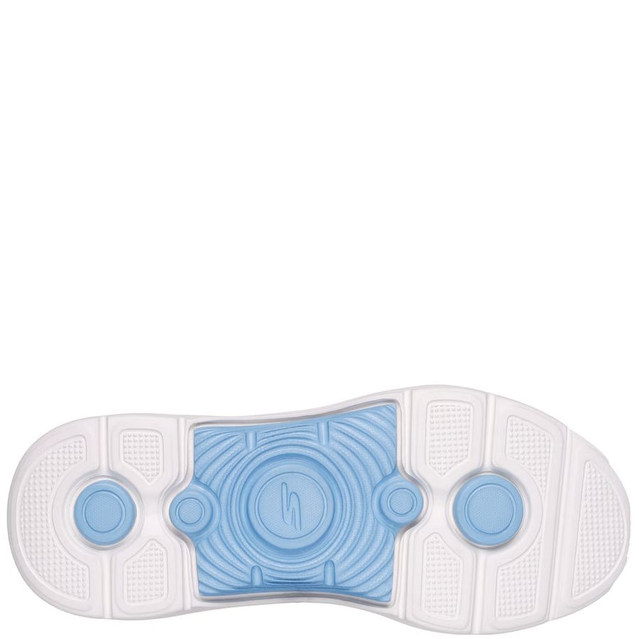 White athletic shoe sole with blue accents on a white background