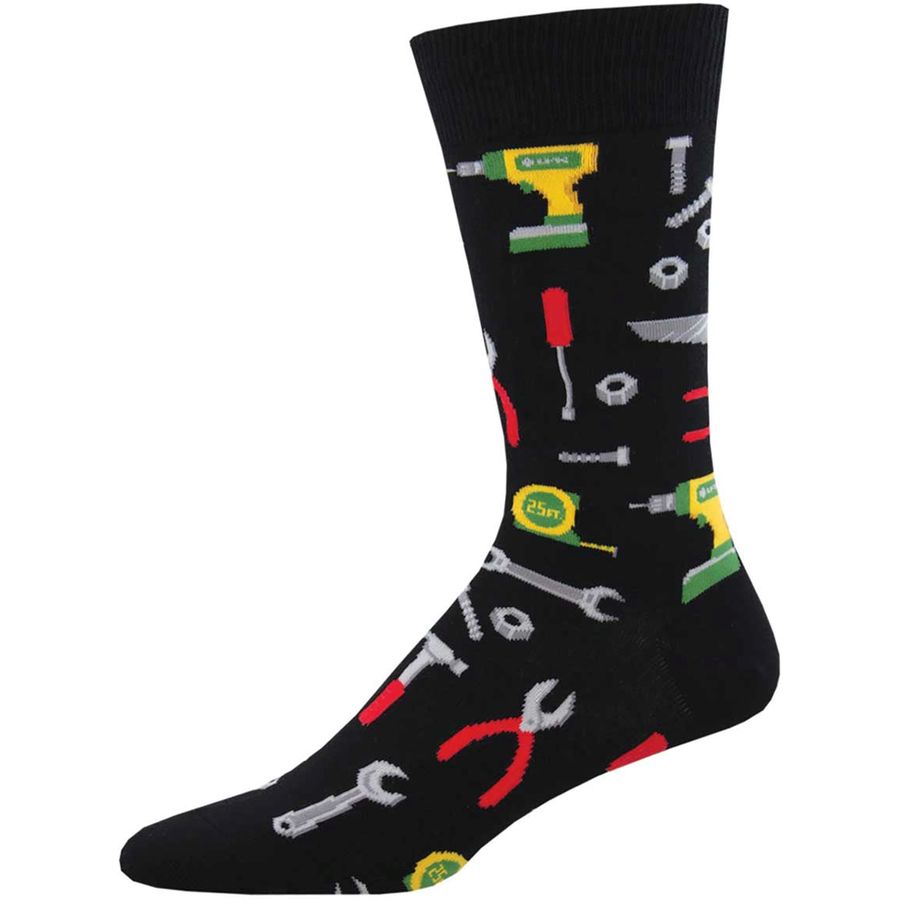 Black sock with tool pattern on a white background