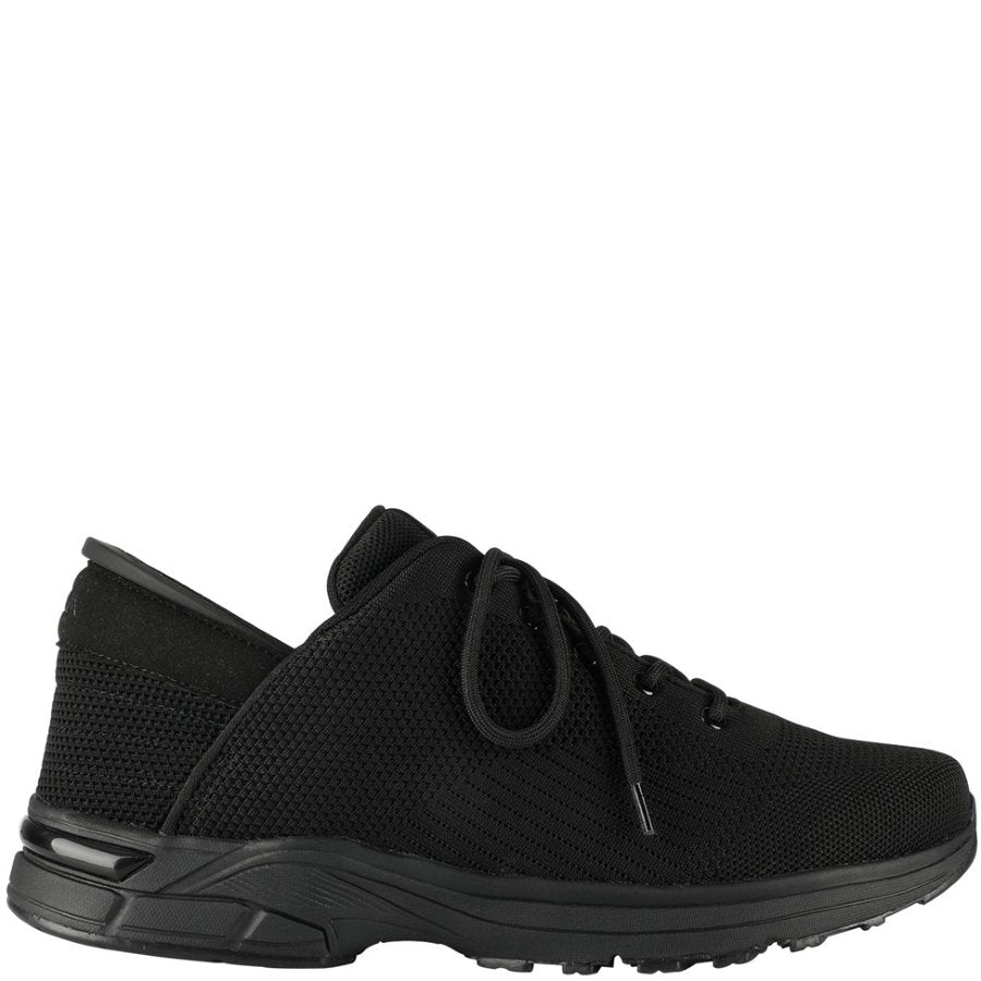 Black athletic shoe on a white background