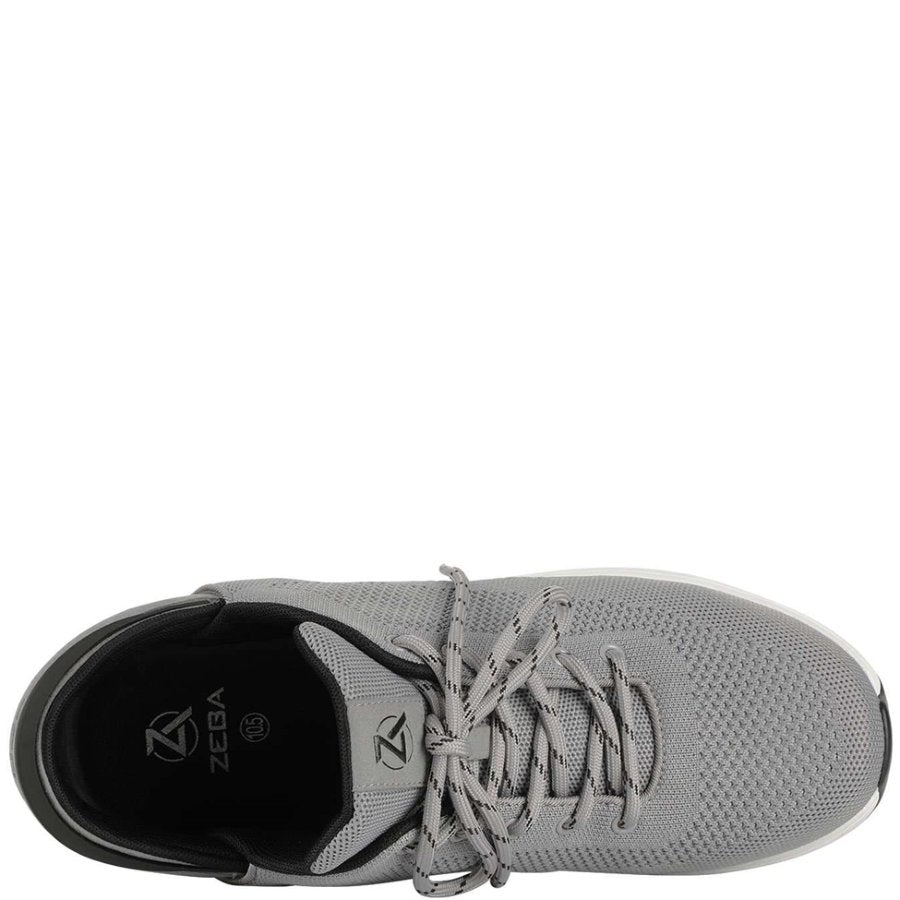 Gray athletic shoe with brand logo on a white background