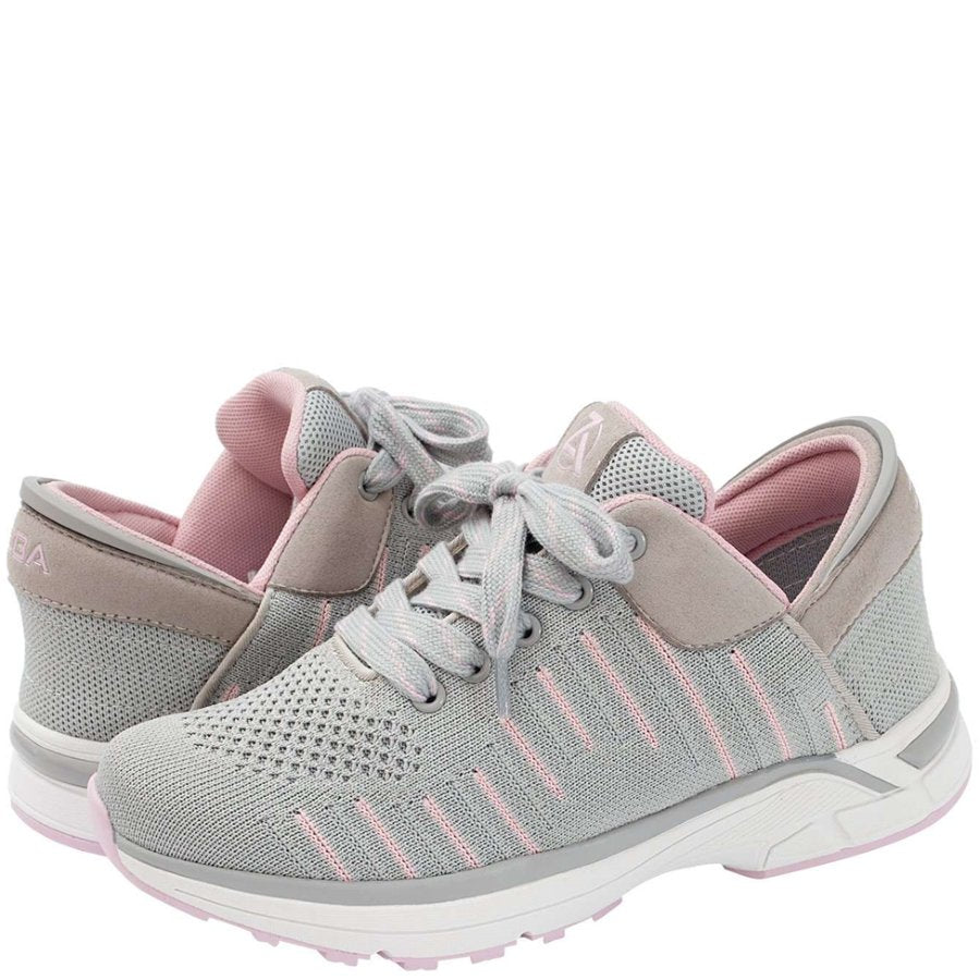 Gray and pink sneakers on a white background