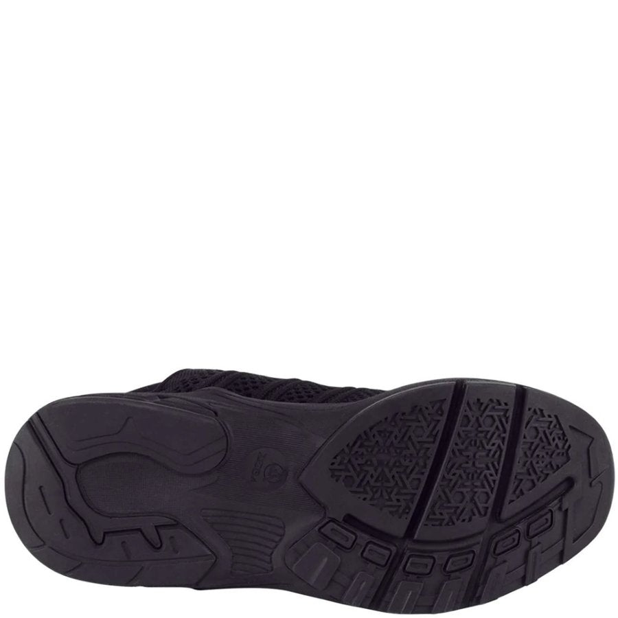 Black athletic shoe sole on a white background